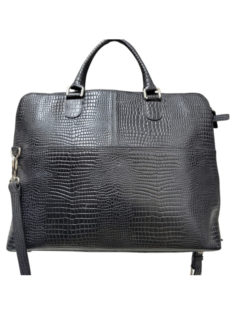 Levenger Crocodile Embossed Genuine Leather Messenger Briefcase Crossbody Bag